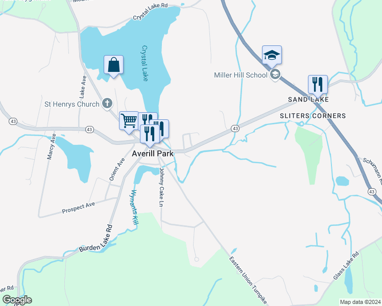 map of restaurants, bars, coffee shops, grocery stores, and more near 6 Bullis Drive in Nassau