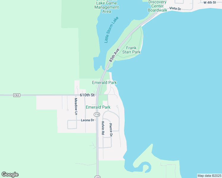 map of restaurants, bars, coffee shops, grocery stores, and more near 112 North Emerald Drive in Storm Lake