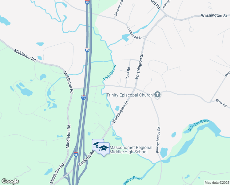 map of restaurants, bars, coffee shops, grocery stores, and more near 152 River Road in Topsfield