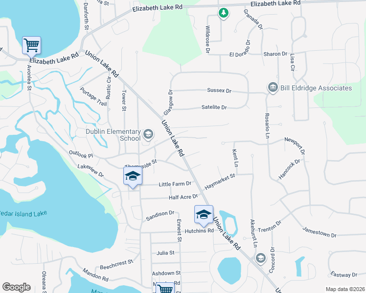 map of restaurants, bars, coffee shops, grocery stores, and more near 471 Union Lake Road in White Lake charter Township