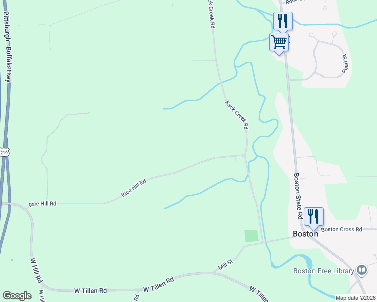 map of restaurants, bars, coffee shops, grocery stores, and more near 6615 Rice Hill Road in Boston