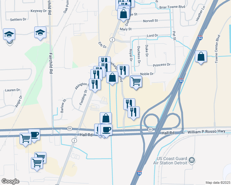 map of restaurants, bars, coffee shops, grocery stores, and more near 45441 Marketplace Blvd in Macomb
