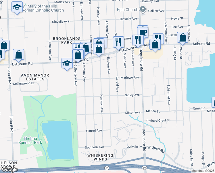 map of restaurants, bars, coffee shops, grocery stores, and more near 3140 Eastern Avenue in Rochester Hills