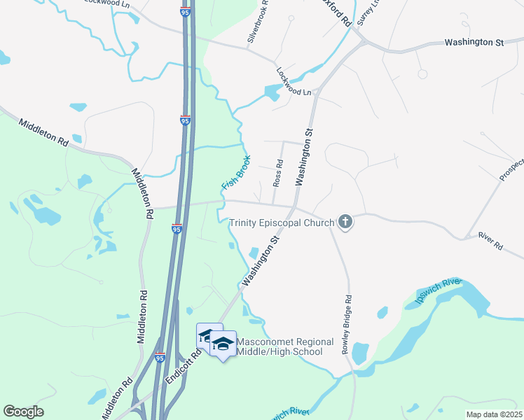 map of restaurants, bars, coffee shops, grocery stores, and more near 152 River Road in Topsfield
