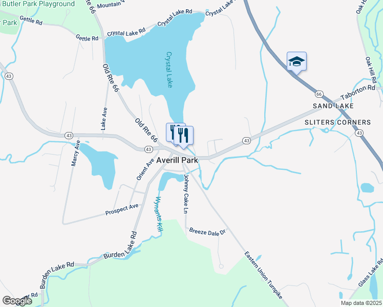 map of restaurants, bars, coffee shops, grocery stores, and more near 3010 New York 43 in Averill Park