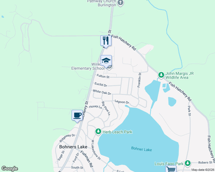 map of restaurants, bars, coffee shops, grocery stores, and more near 34144 Euclid Drive in Burlington