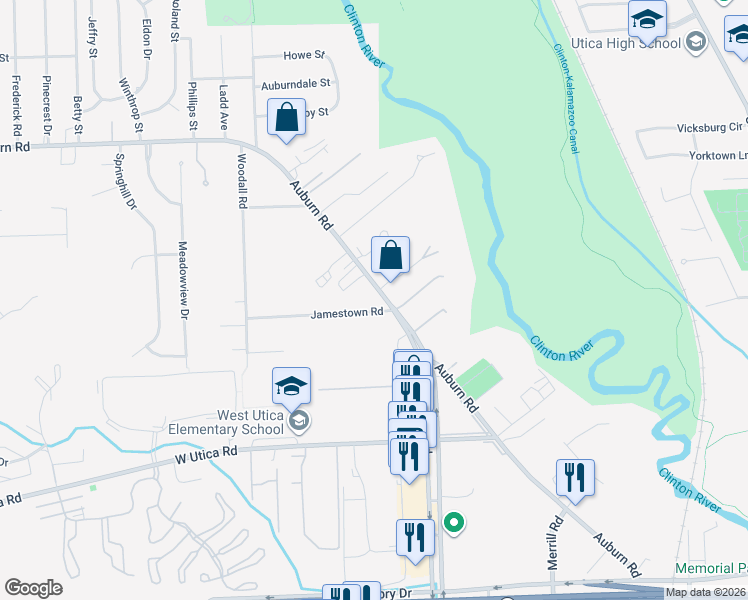 map of restaurants, bars, coffee shops, grocery stores, and more near 5666 Auburn Road in Macomb County