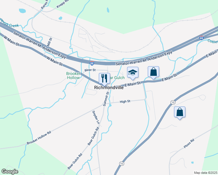 map of restaurants, bars, coffee shops, grocery stores, and more near in Richmondville