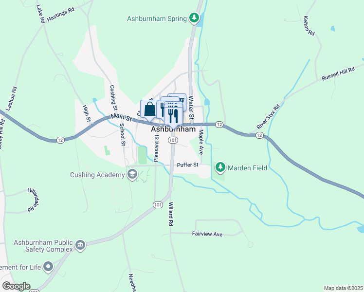 map of restaurants, bars, coffee shops, grocery stores, and more near 6 Ames Avenue in Ashburnham