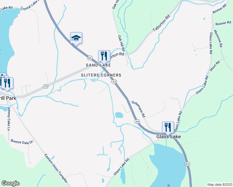 map of restaurants, bars, coffee shops, grocery stores, and more near 2801 Highway 66 in Averill Park