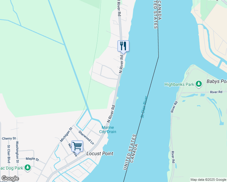 map of restaurants, bars, coffee shops, grocery stores, and more near 9928 North River Road in Clay Township
