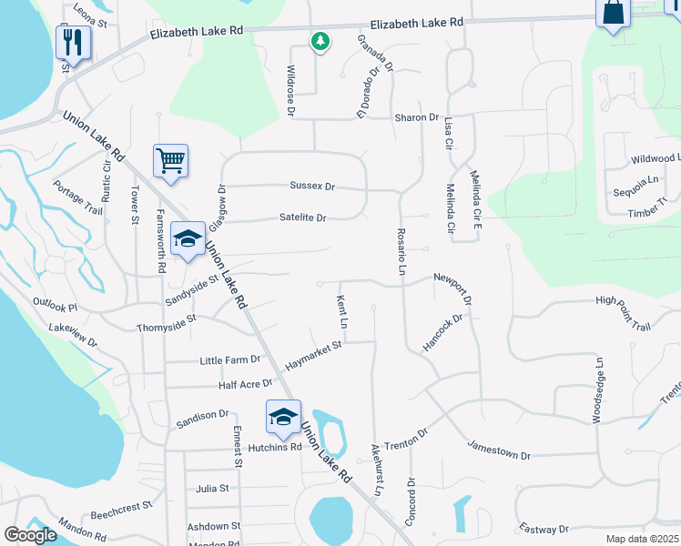 map of restaurants, bars, coffee shops, grocery stores, and more near 8882 Newport Drive in Oakland County