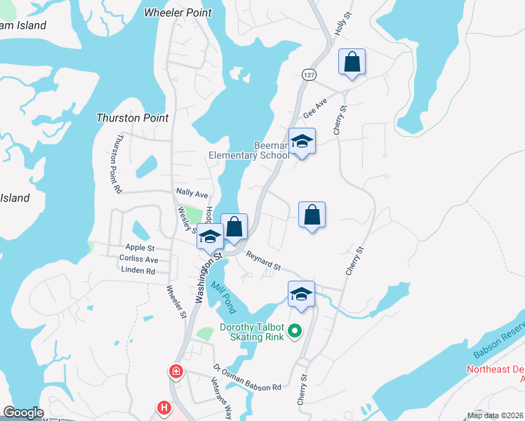 map of restaurants, bars, coffee shops, grocery stores, and more near 434 Washington Street in Gloucester