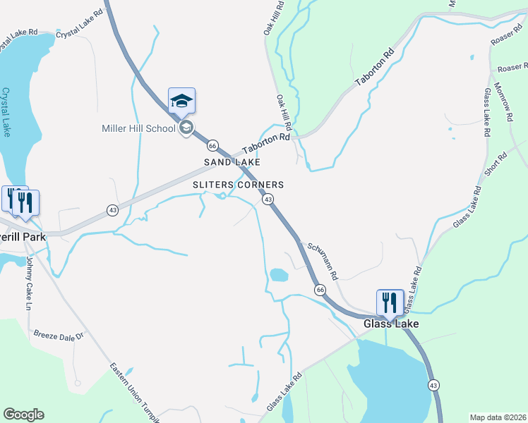 map of restaurants, bars, coffee shops, grocery stores, and more near 2805 New York 43 in Averill Park
