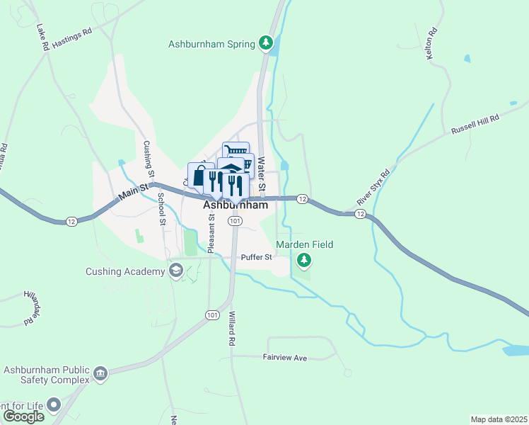 map of restaurants, bars, coffee shops, grocery stores, and more near 6 Ames Avenue in Ashburnham