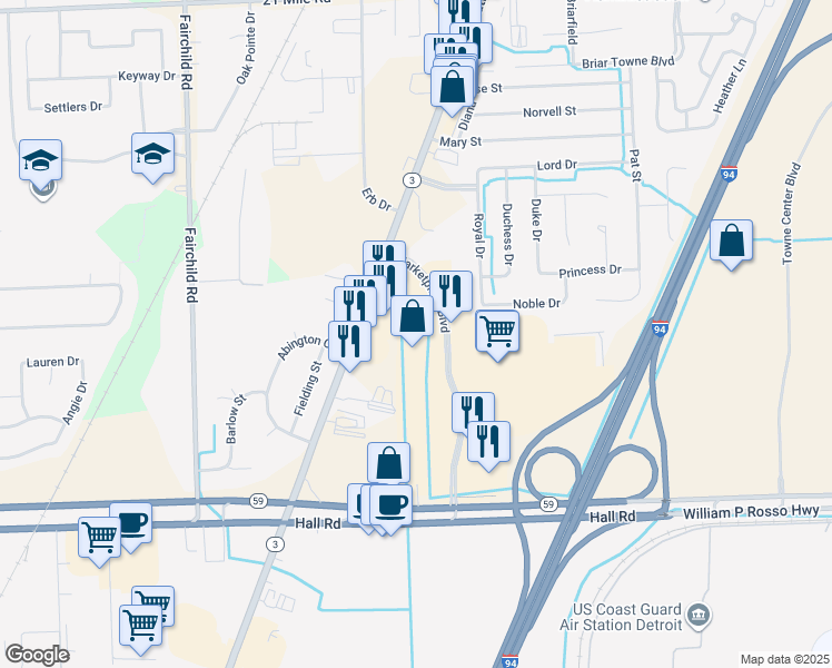 map of restaurants, bars, coffee shops, grocery stores, and more near 45441 Marketplace Boulevard in New Baltimore