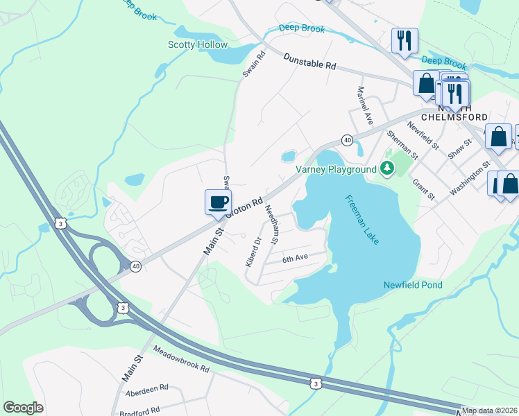 map of restaurants, bars, coffee shops, grocery stores, and more near 123 Groton Road in Chelmsford
