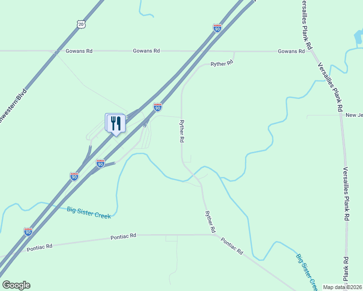 map of restaurants, bars, coffee shops, grocery stores, and more near Ryther Road in Erie County