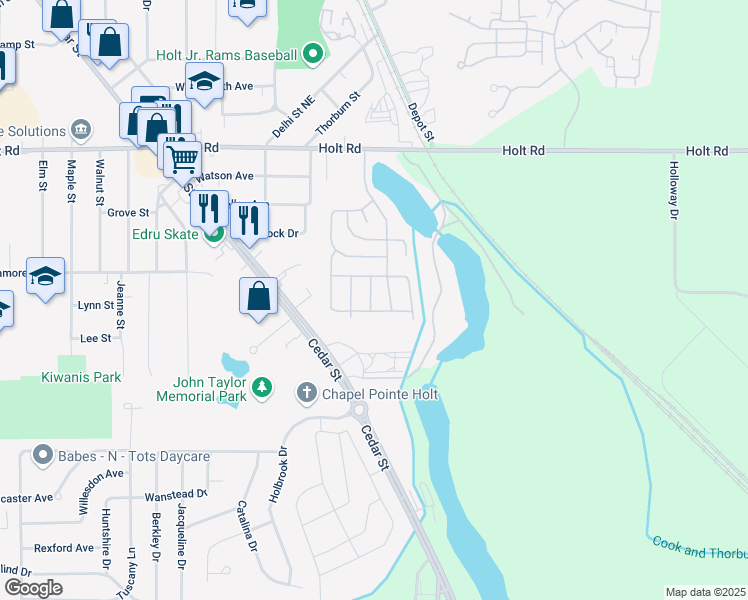 map of restaurants, bars, coffee shops, grocery stores, and more near 4075 Holt Road in Delhi charter Township