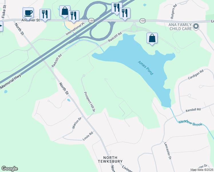 map of restaurants, bars, coffee shops, grocery stores, and more near 248 Catamount Road in Tewksbury