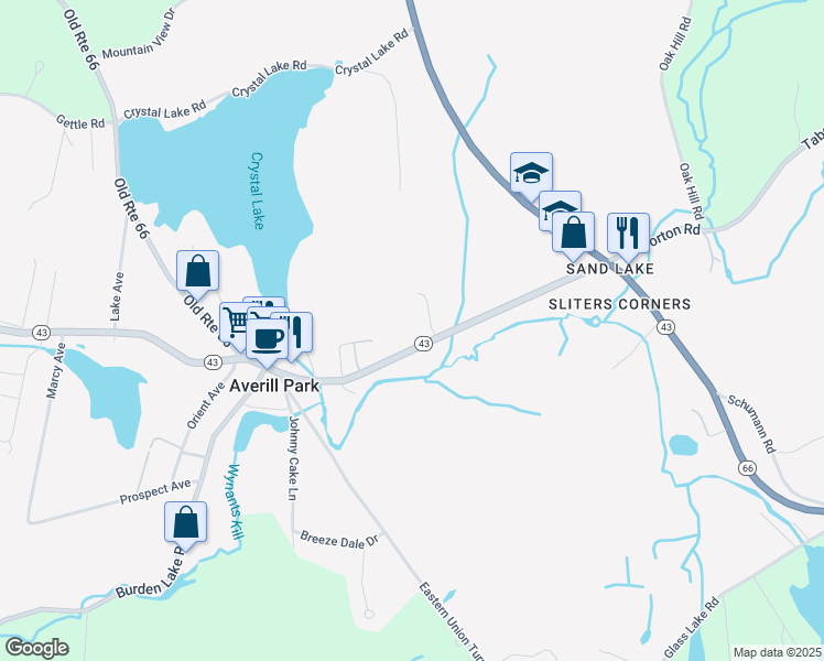 map of restaurants, bars, coffee shops, grocery stores, and more near 9 Victor Lane in Averill Park