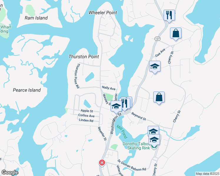 map of restaurants, bars, coffee shops, grocery stores, and more near 4 Hudson Road in Gloucester