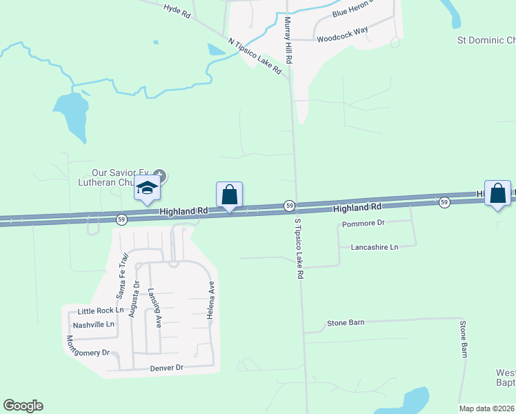 map of restaurants, bars, coffee shops, grocery stores, and more near 13969 Highland Road in Hartland