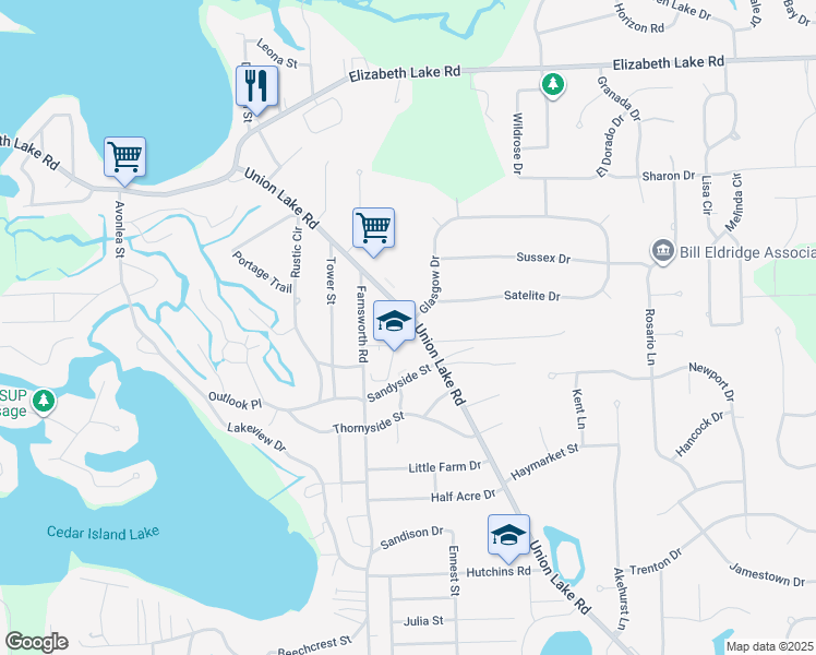 map of restaurants, bars, coffee shops, grocery stores, and more near 425 Farnsworth Rd in White Lake charter Township
