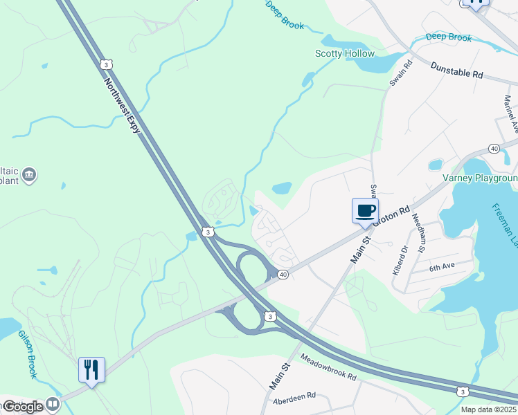 map of restaurants, bars, coffee shops, grocery stores, and more near 22 Scotty Hollow Drive in Chelmsford