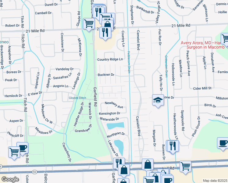 map of restaurants, bars, coffee shops, grocery stores, and more near 4625 Cavalier Drive in Macomb