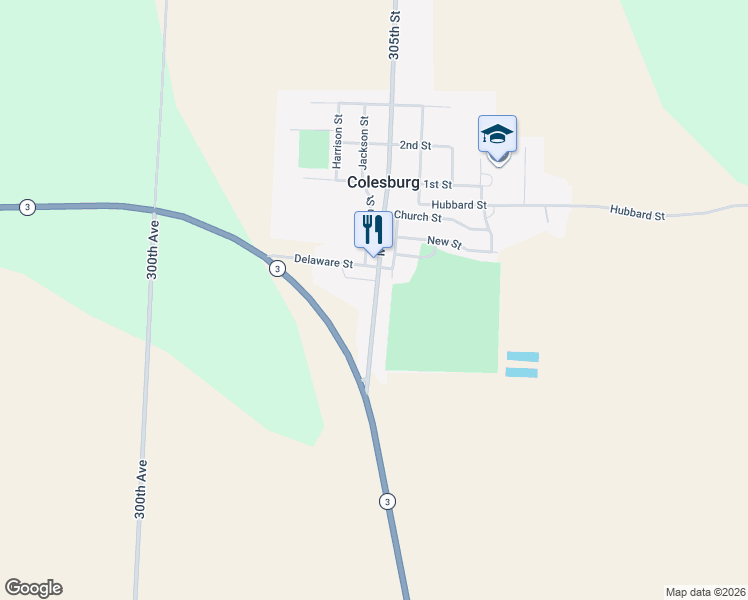 map of restaurants, bars, coffee shops, grocery stores, and more near 144-226 Main Street in Colesburg