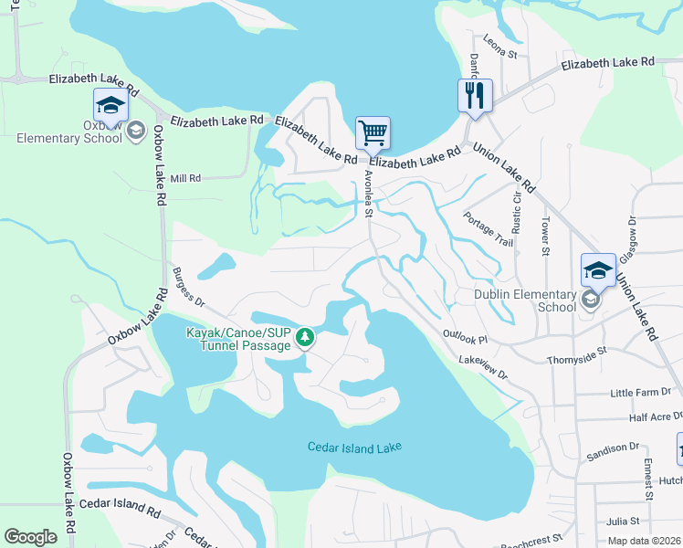 map of restaurants, bars, coffee shops, grocery stores, and more near 9851 Sedlock Avenue in White Lake charter Township