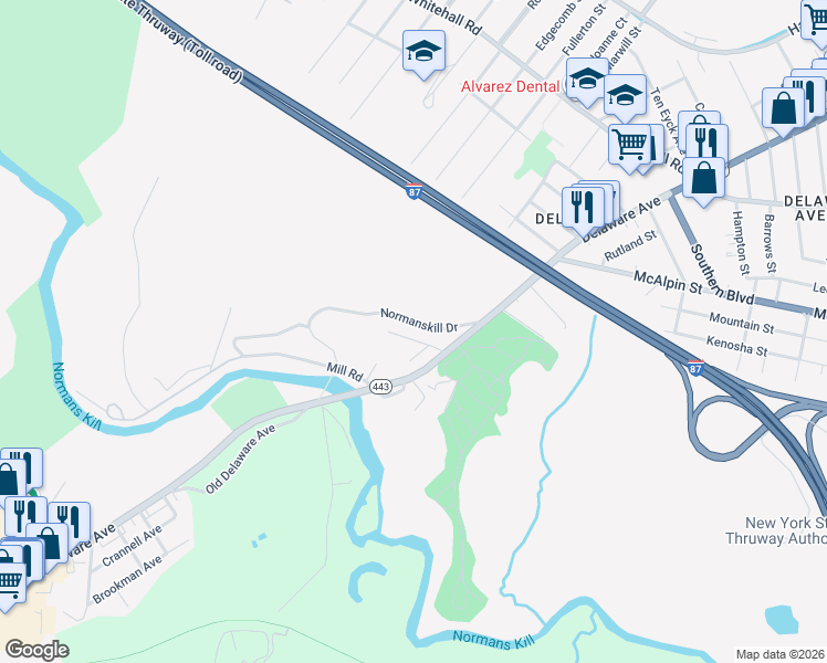 map of restaurants, bars, coffee shops, grocery stores, and more near 11 Golder Street in Albany