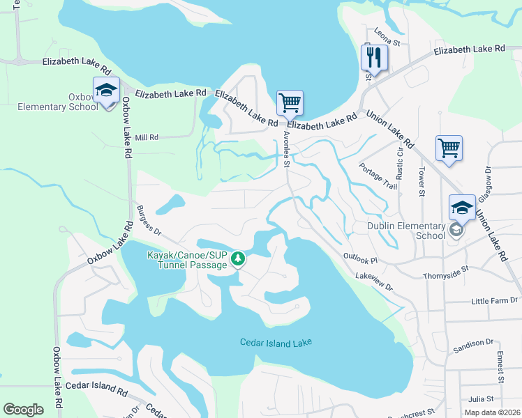 map of restaurants, bars, coffee shops, grocery stores, and more near 9851 Sedlock Avenue in White Lake charter Township