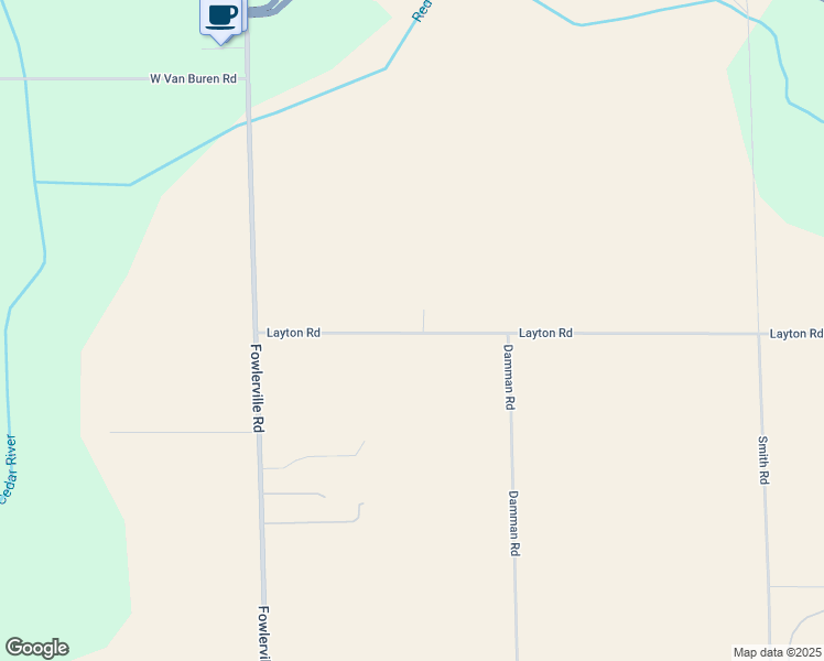 map of restaurants, bars, coffee shops, grocery stores, and more near 7729 Layton Road in Fowlerville