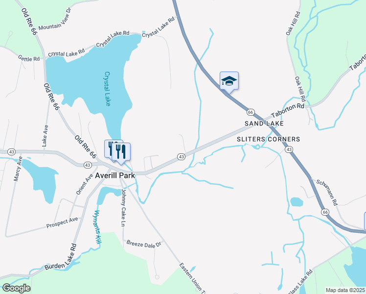 map of restaurants, bars, coffee shops, grocery stores, and more near 9 Victor Lane in Averill Park