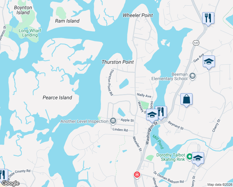 map of restaurants, bars, coffee shops, grocery stores, and more near 13 Thurston Point Road in Gloucester
