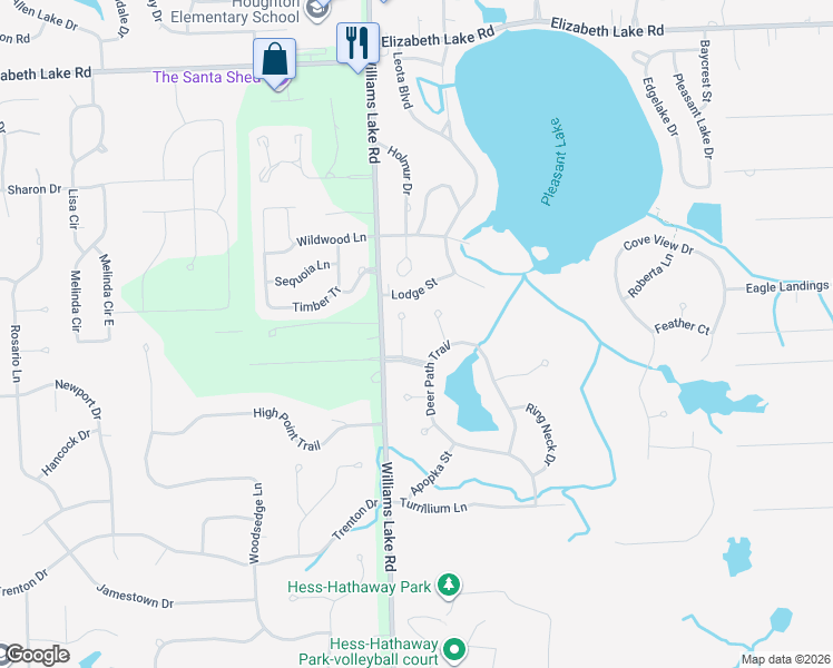map of restaurants, bars, coffee shops, grocery stores, and more near 391 Quail Ridge Court in Waterford Township