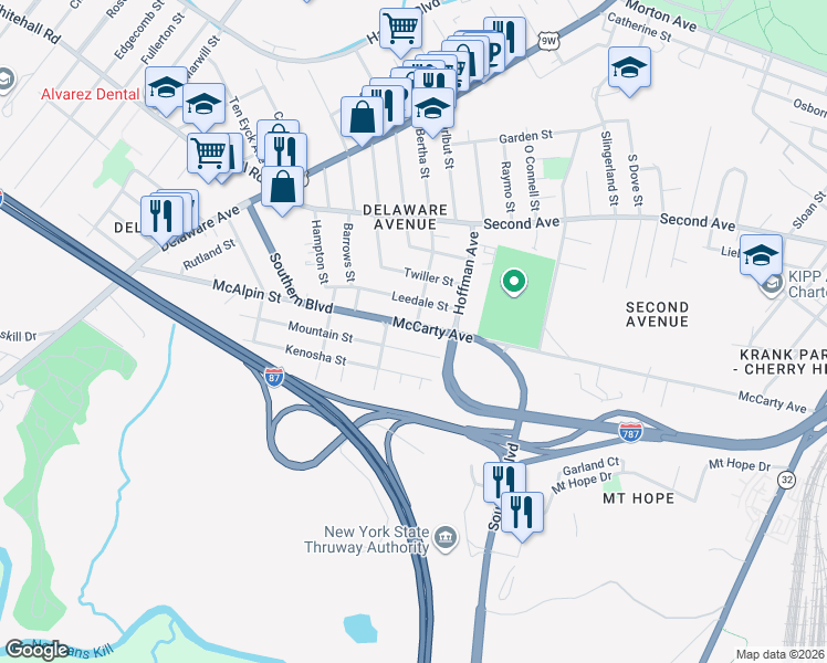 map of restaurants, bars, coffee shops, grocery stores, and more near 304 McCarty Avenue in Albany