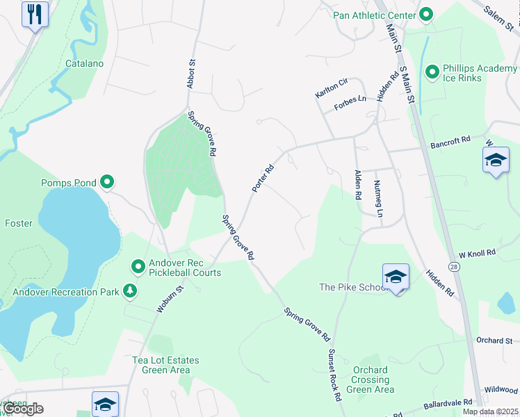 map of restaurants, bars, coffee shops, grocery stores, and more near 62 Porter Road in Andover