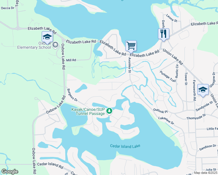 map of restaurants, bars, coffee shops, grocery stores, and more near 9970 Sedlock Avenue in White Lake charter Township