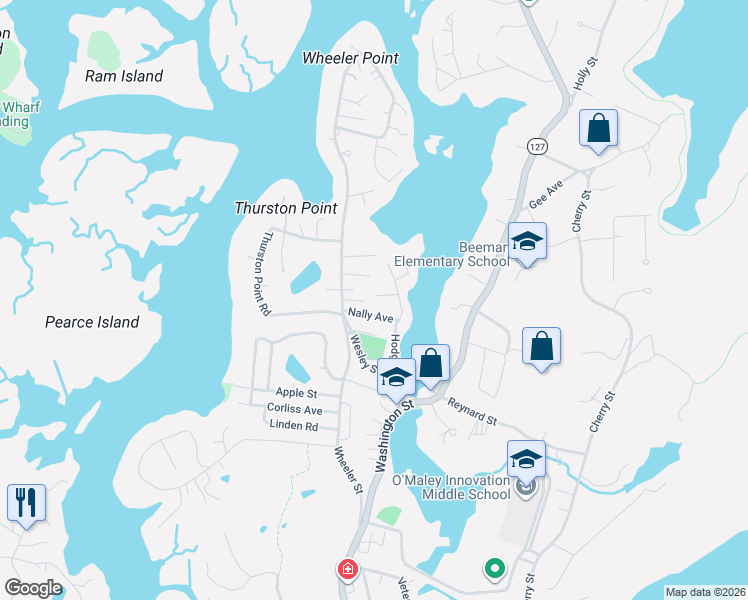 map of restaurants, bars, coffee shops, grocery stores, and more near 4 Hudson Road in Gloucester