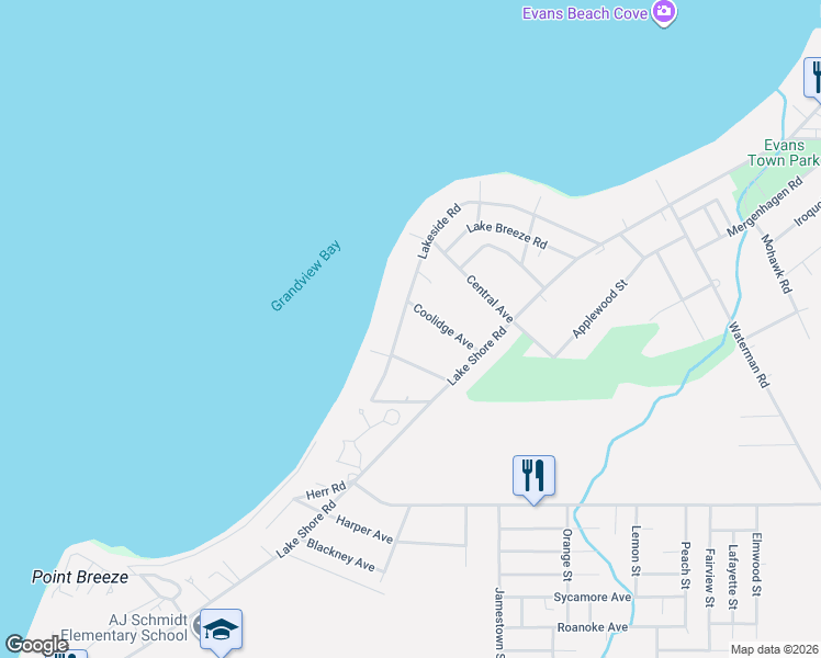 map of restaurants, bars, coffee shops, grocery stores, and more near 9211 Lakeside Road in Angola