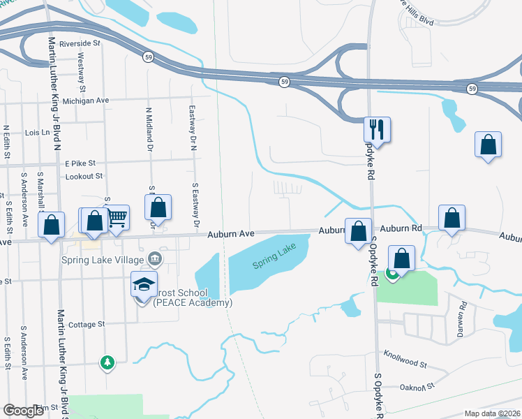 map of restaurants, bars, coffee shops, grocery stores, and more near 30 West Silverdome Industrial Park in Pontiac