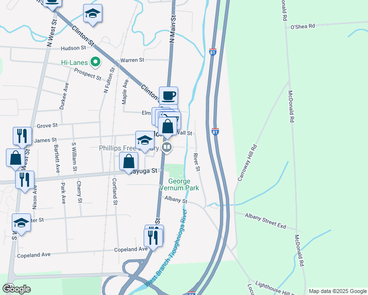 map of restaurants, bars, coffee shops, grocery stores, and more near Pine Street in Homer