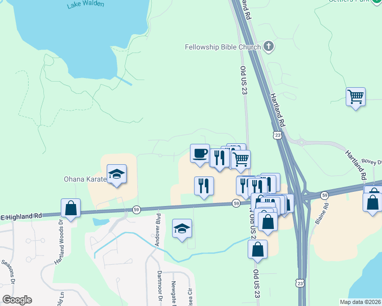 map of restaurants, bars, coffee shops, grocery stores, and more near 10020 Ridge Run Street in Howell