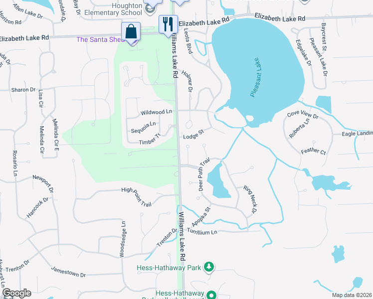 map of restaurants, bars, coffee shops, grocery stores, and more near 391 Quail Ridge Court in Waterford Township