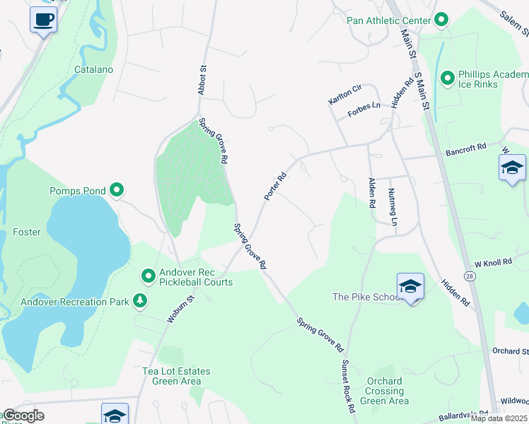 map of restaurants, bars, coffee shops, grocery stores, and more near 62 Porter Road in Andover