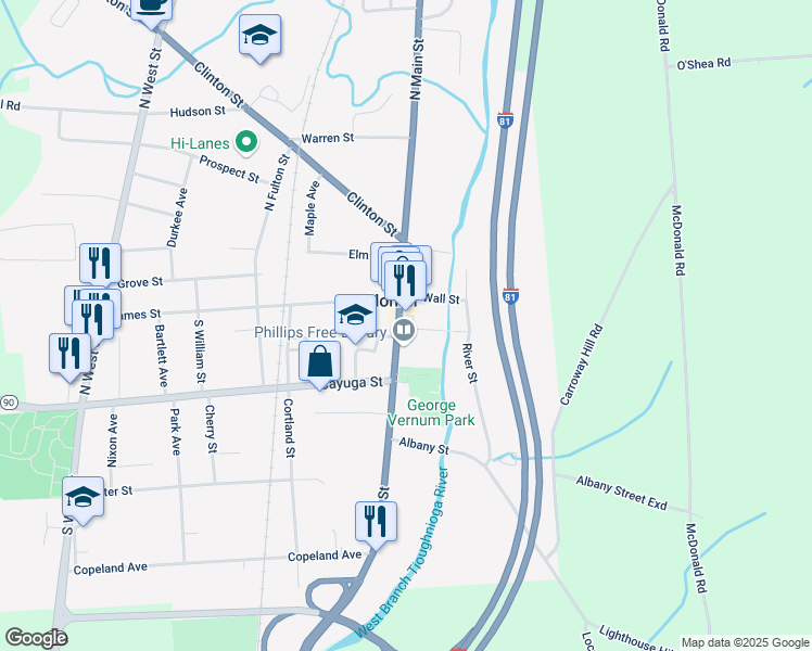 map of restaurants, bars, coffee shops, grocery stores, and more near 14 James Street in Homer
