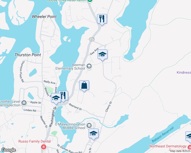 map of restaurants, bars, coffee shops, grocery stores, and more near 138 Cherry Street in Gloucester